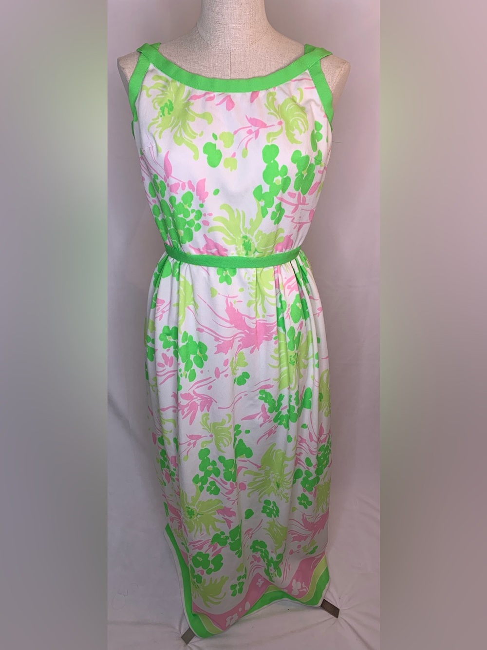 Womens shady lane vintage maxi dress green pink floral 70s summer dresses medium